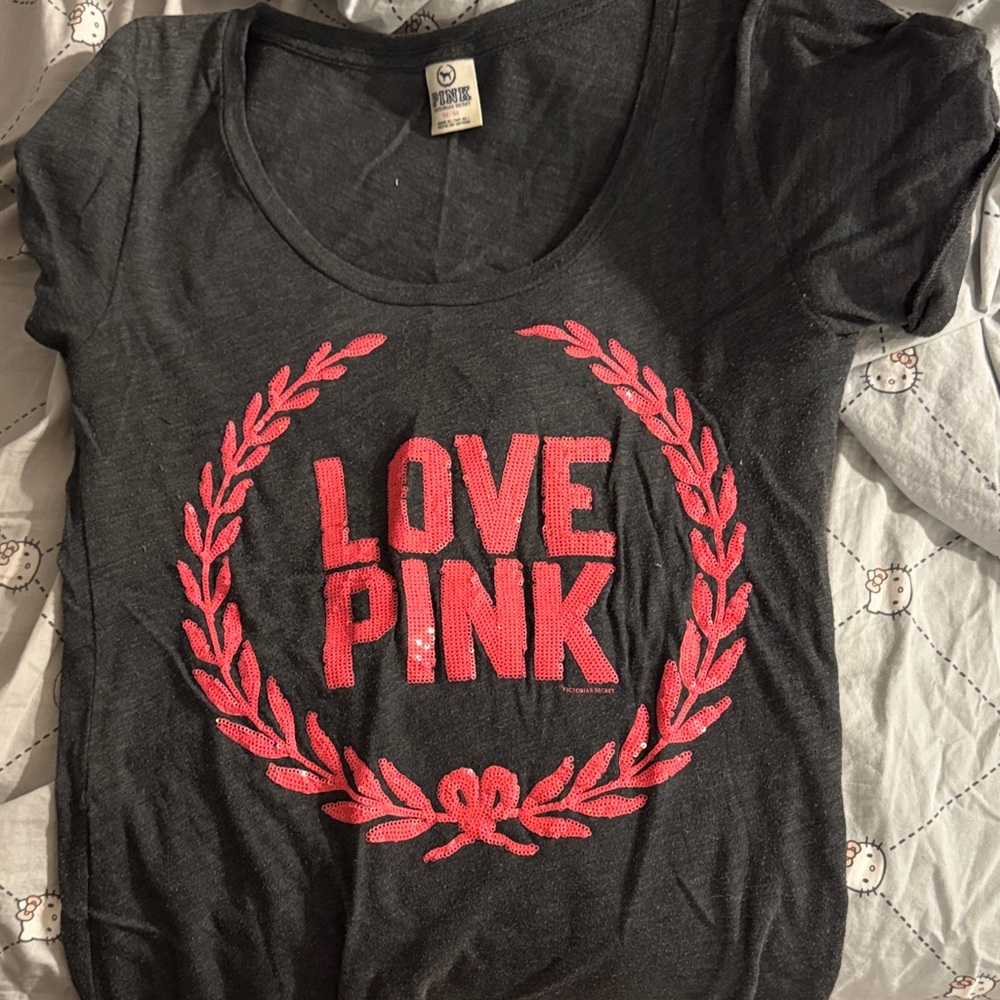 PINK Victoria's Secret Black Tee with Red Logo